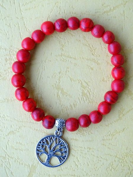 Red Howlite and Tree of Life Pendant, Bracelet